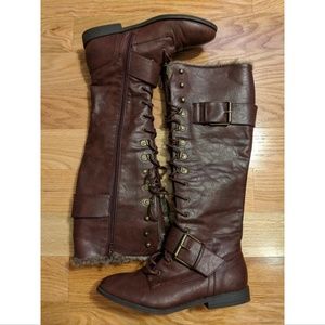 Brown/maroonlace up boots